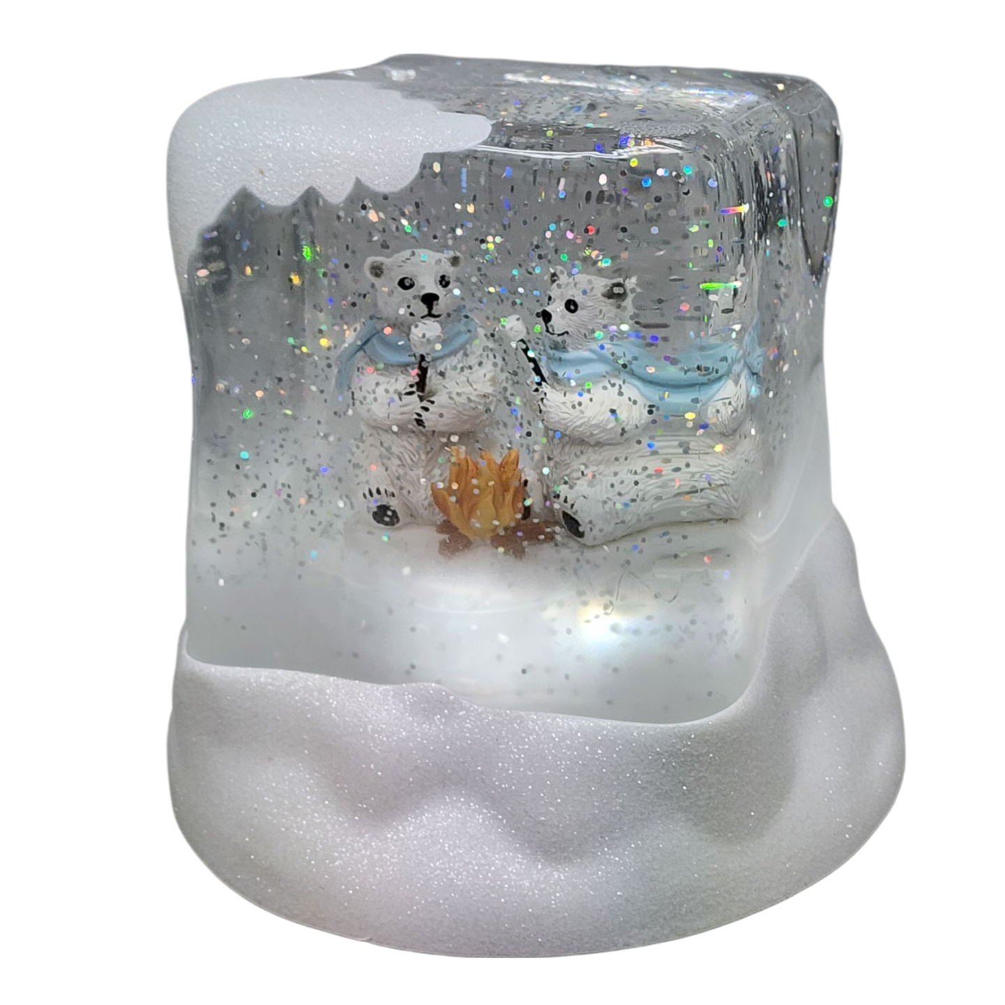 Lighted Swirl Polar Bears Cube Snowglobe