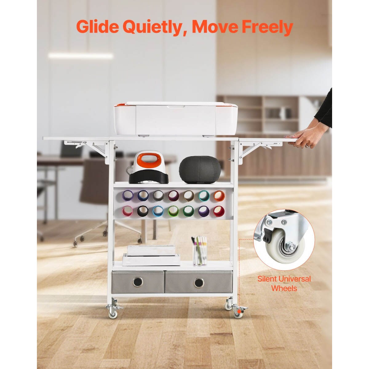 Foldable Rolling Craft Organizer with 2 Drawers and Vinyl Rack Ideal for Creative Spaces