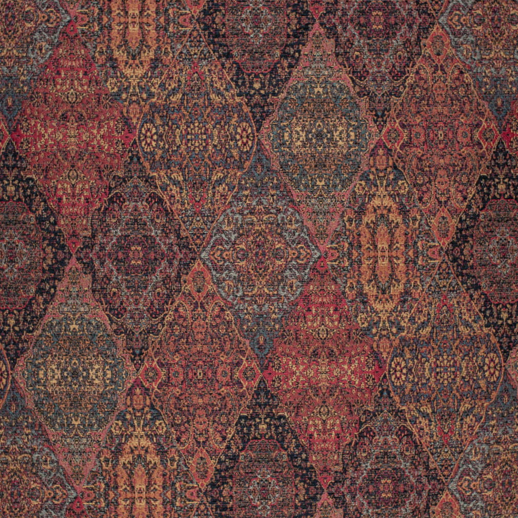 Jewel - Blue,Coral & Peach Abstract & Geometric,Damask,Global Upholstery Fabric 54 Inches"