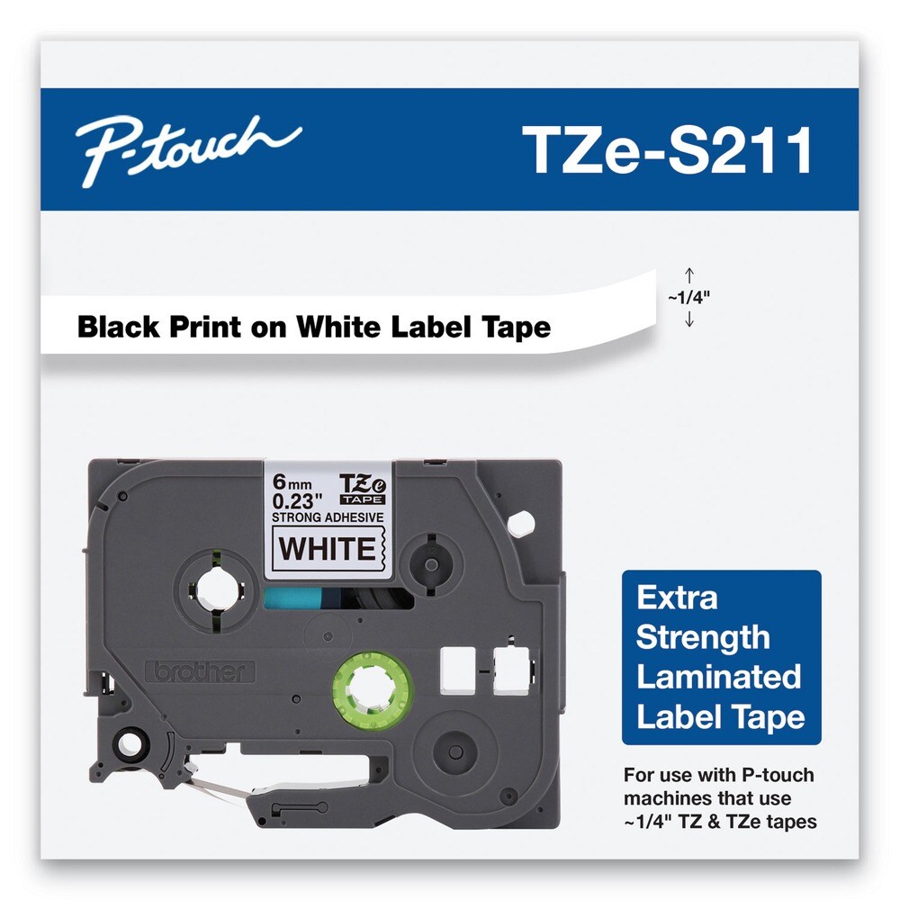 Brother P-Touch 0.23 in. x 26.2 ft. Extra-Strength Adhesive Laminated Labeling Tape - Black on White