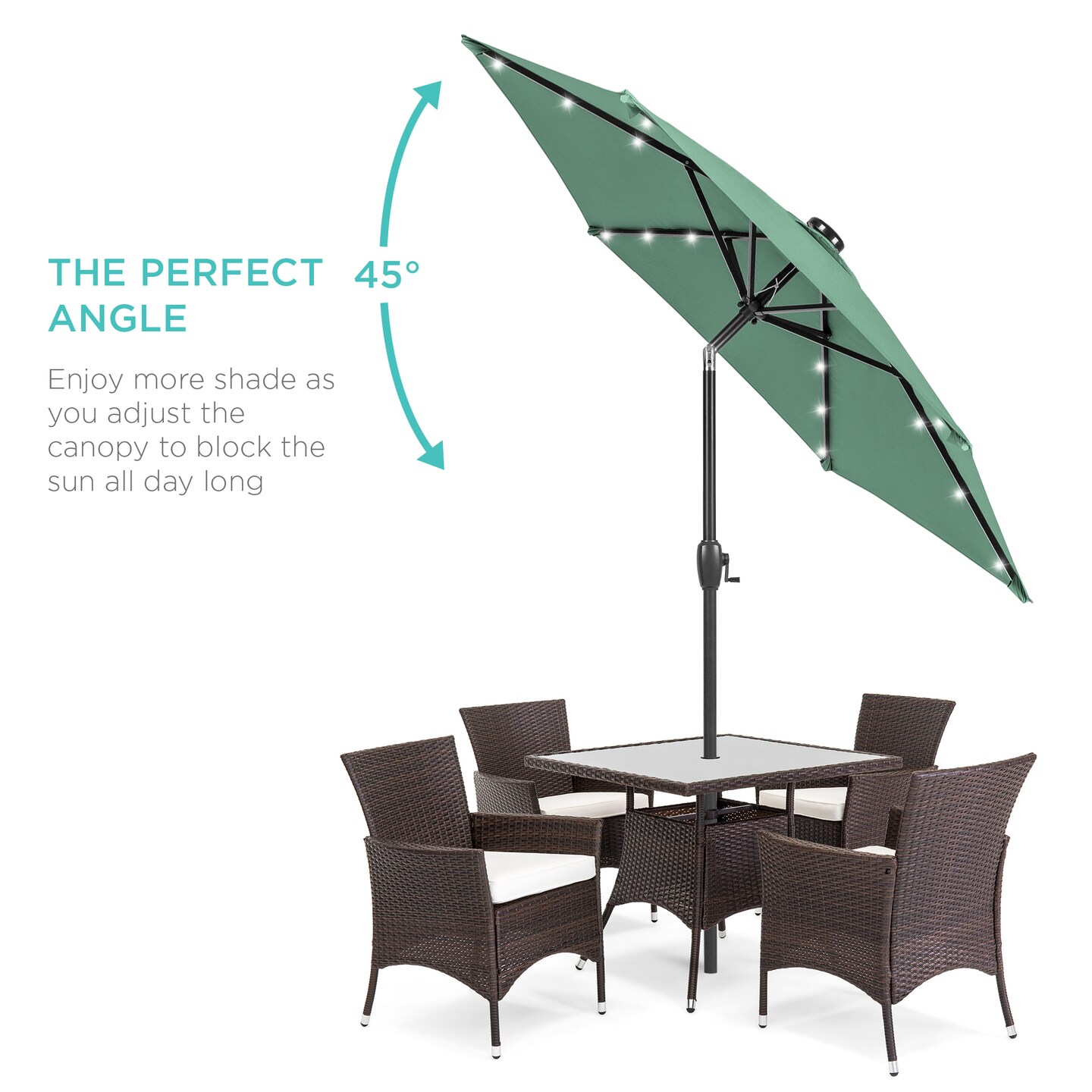 Best Choice Products 7.5ft Outdoor Solar Patio Umbrella for Deck, Pool w/ Tilt, Crank, LED Lights
