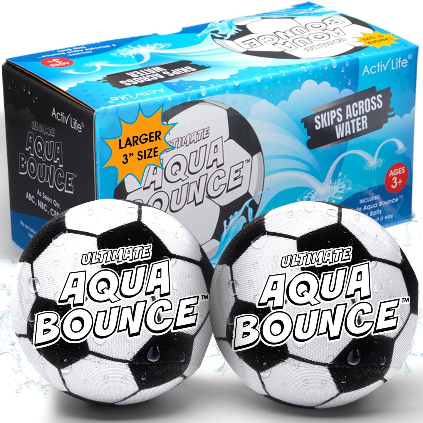 Activ Life Ultimate 2 Pack 3" Larger Water Skip Balls, Fun Swimming Pool & Beach Bouncing Toys for Kids, Teens, and Family, Great for Easter Gifts & Birthdays, Soccer