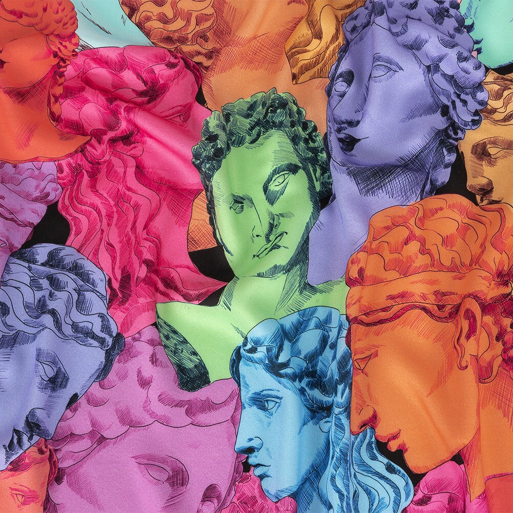 1 Yard Rainbow Roman Busts Saccharine Statuary Rayon Challis Fabric