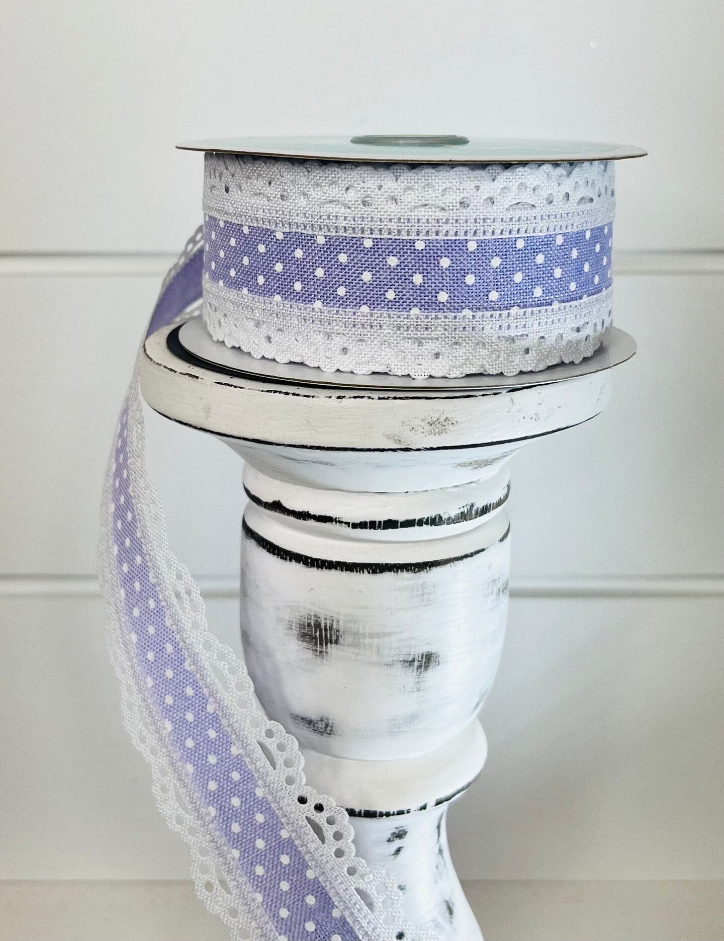 1.5&#x22;x10YD Lavender/White Raised Swiss Dot Lace Wired Ribbon - Delicate Elegance for Charming Crafts and Decor-RG08869NR