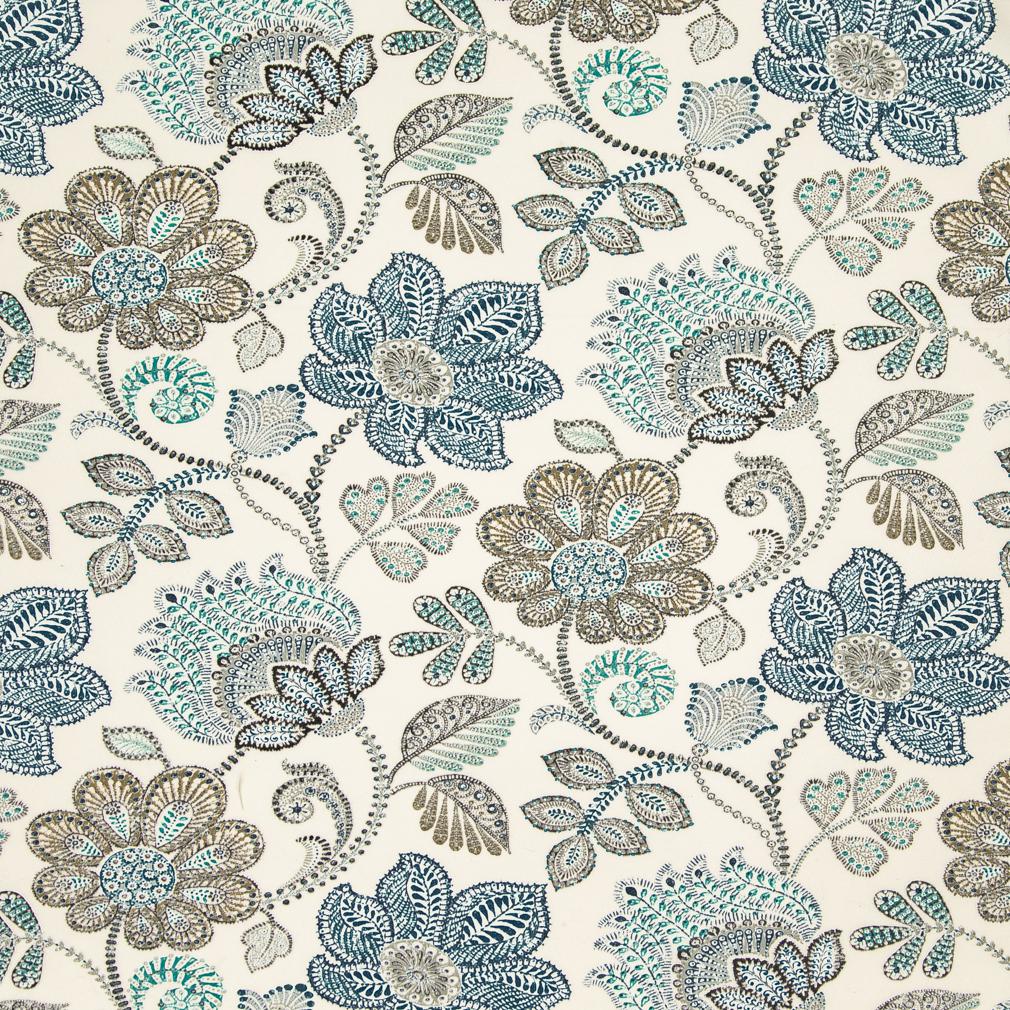 Chambray - Blue Floral Upholstery Fabric 54 Inches&#x22;