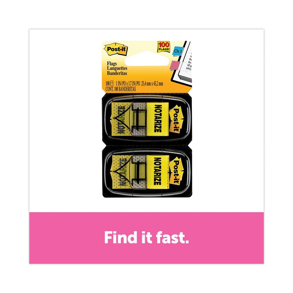 Post-it Flags 1 in. Notarize Arrow Message Page Flags - Yellow (100/Pack)