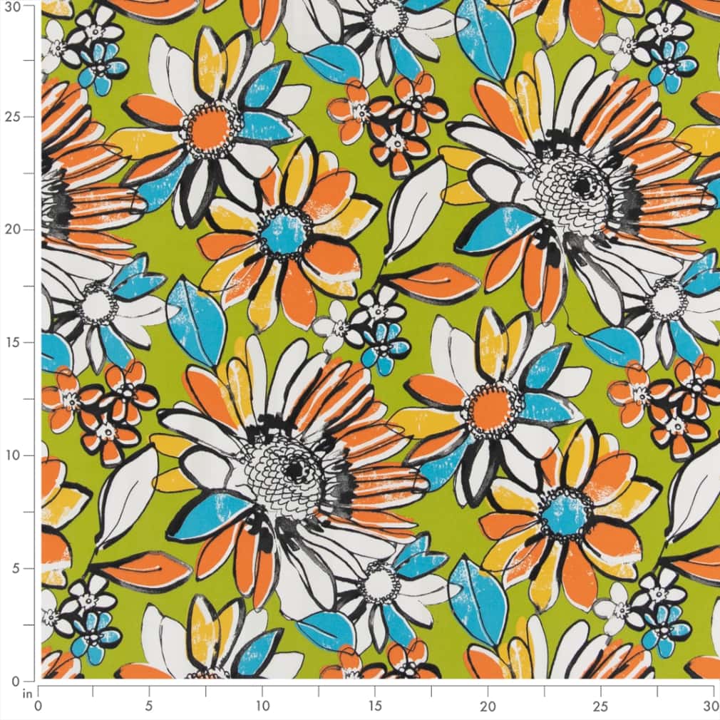 Chartreuse - Green,Orange & Rust Floral Upholstery Fabric 54 Inches"