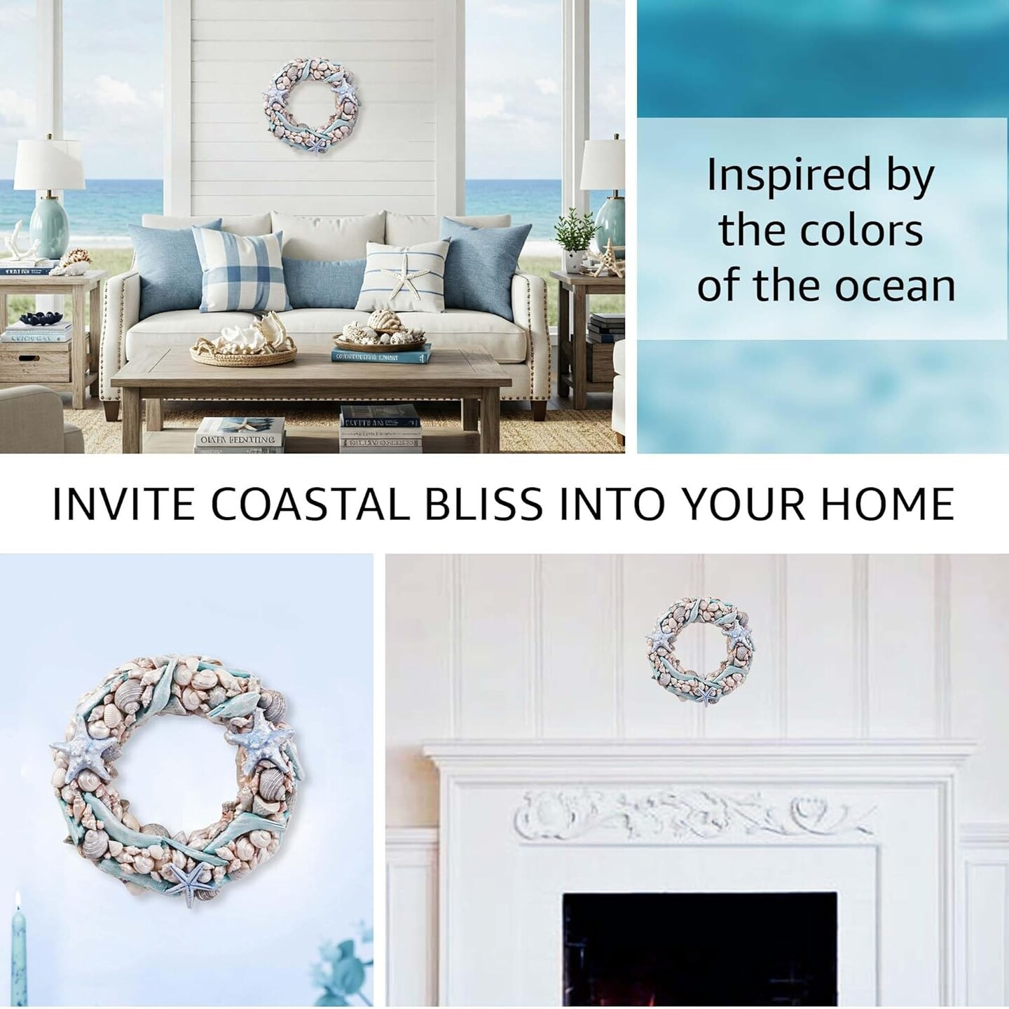 14&#x22; Coastal Shell Wreath - Handcrafted Decorations Christmas Gift - Holiday Tree