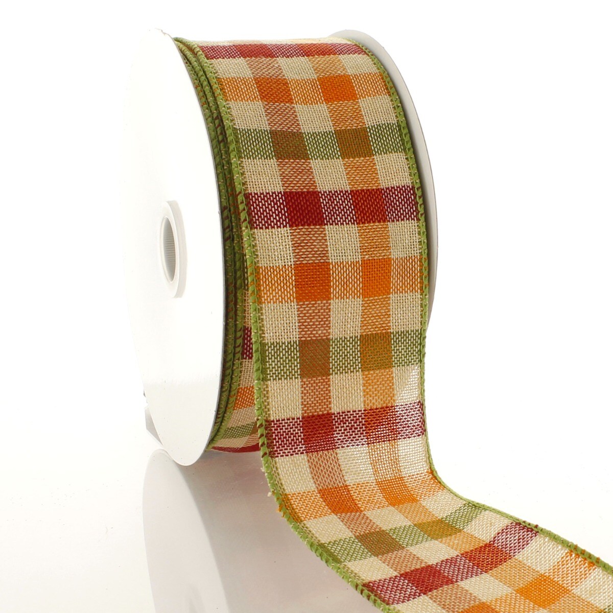 2 1/2" Wired Ribbon Fall Gingham Plaid Orange/Green/Maroon 25 Yards