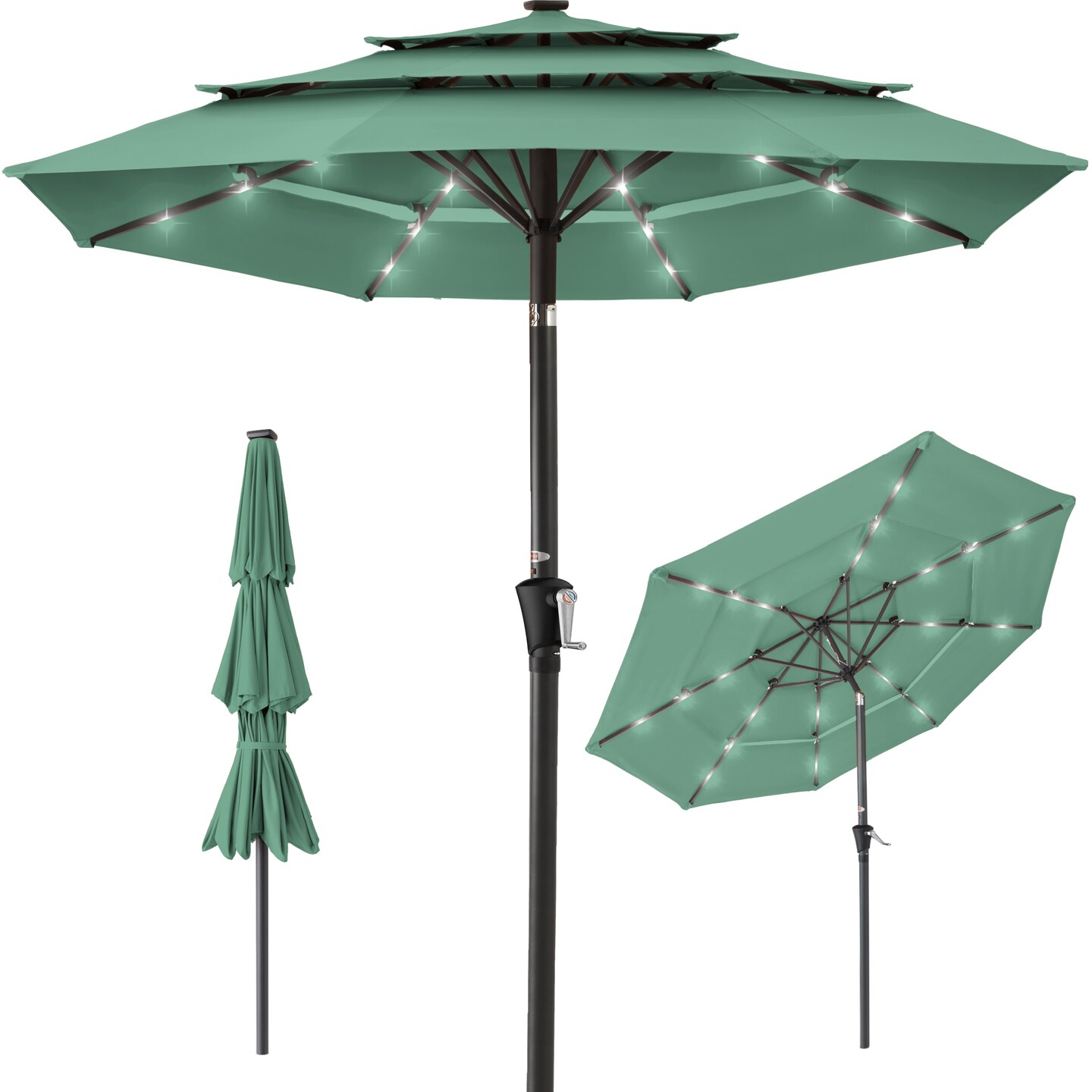 Best Choice Products 10ft 3-Tier Solar Patio Umbrella w/ 24 LED Lights, Tilt Adjustment, Easy Crank