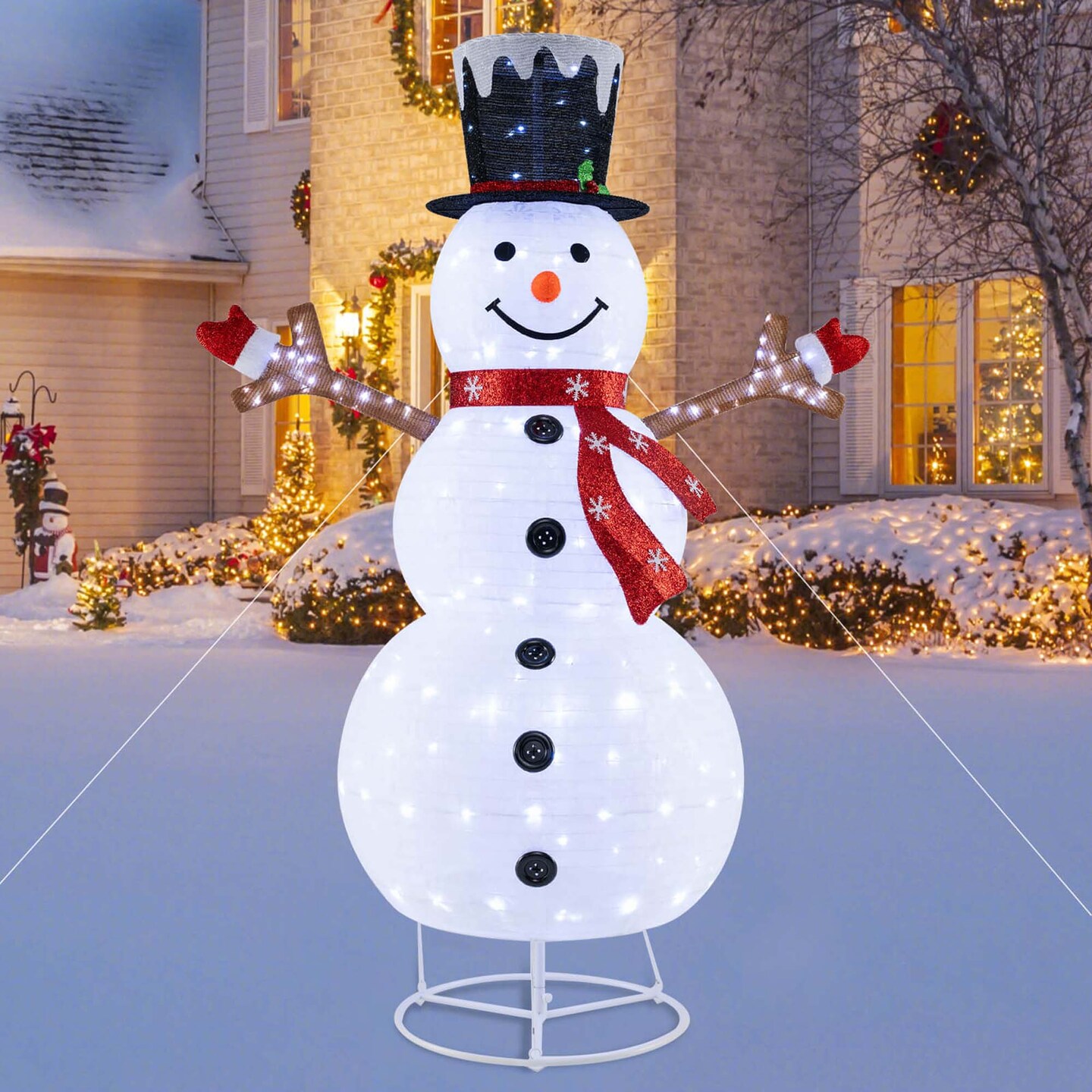 Costway 6ft Lighted Pop-Up Christmas Snowman with  Hat and Scarf 180 Pre-Lit LED Lights