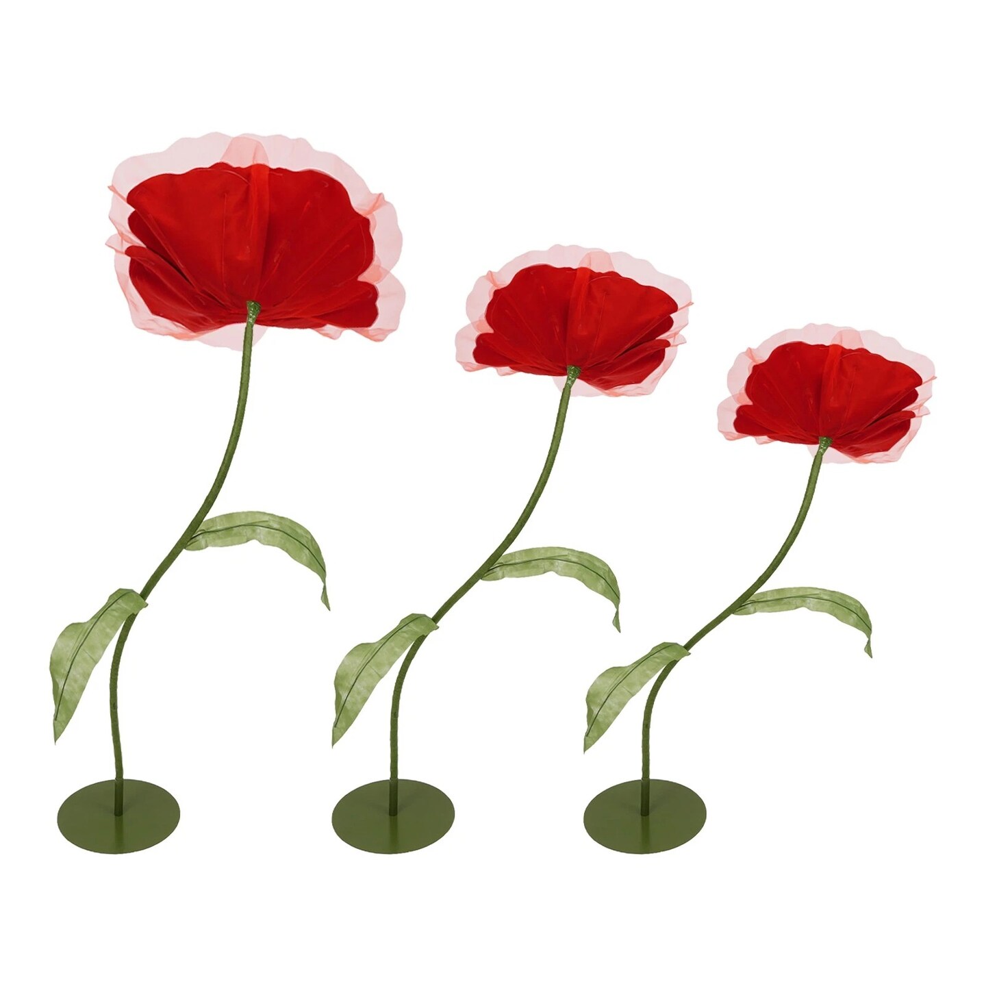 3-Piece Giant Artificial Flower Set – Red & Green Party Decor