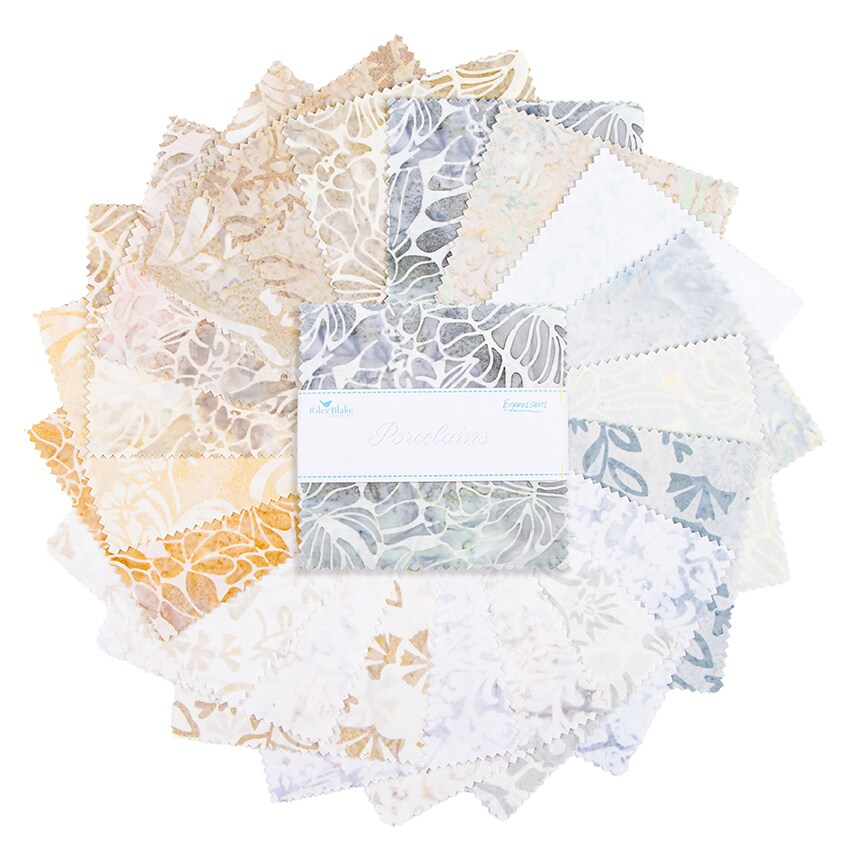 Expressions Batiks 5" Square Pack (Charm Pack / 5" Stacker) in Porcelains by Riley Blake Designs for Riley Blake (5-23454-42)