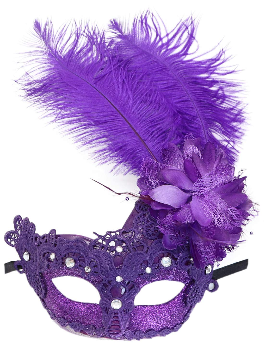 Awlsyj Women's Feather Masquerade Mask Halloween Mardi Gras