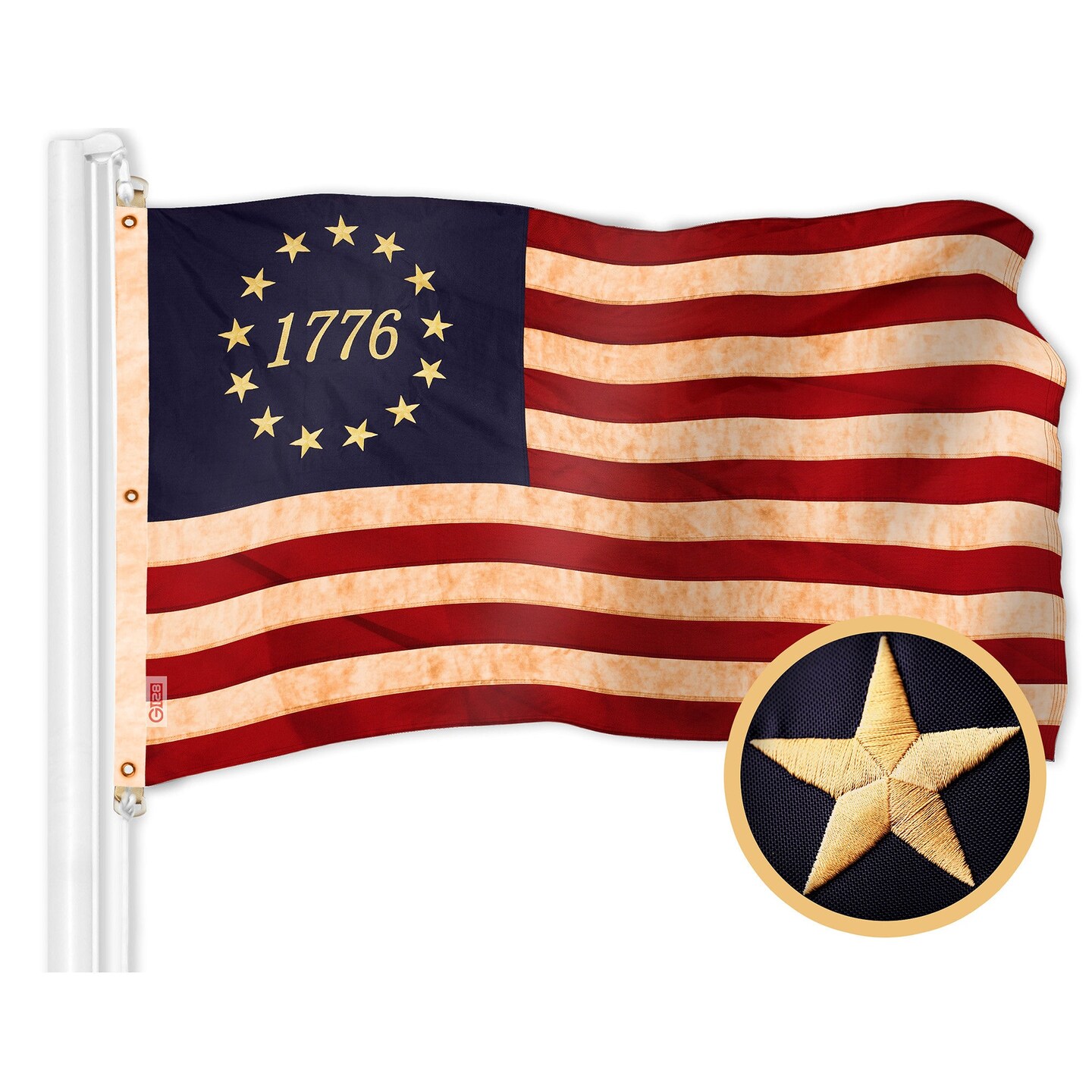 G128 Combo Pack: American USA Tea-Stained Flag 5x8 Ft &#x26; 1776 Tea-Stained Flag 5x8 Ft | Both ToughWeave Pro Series Embroidered 420D Polyester, Embroidered Design, Indoor/Outdoor, Brass Grommets