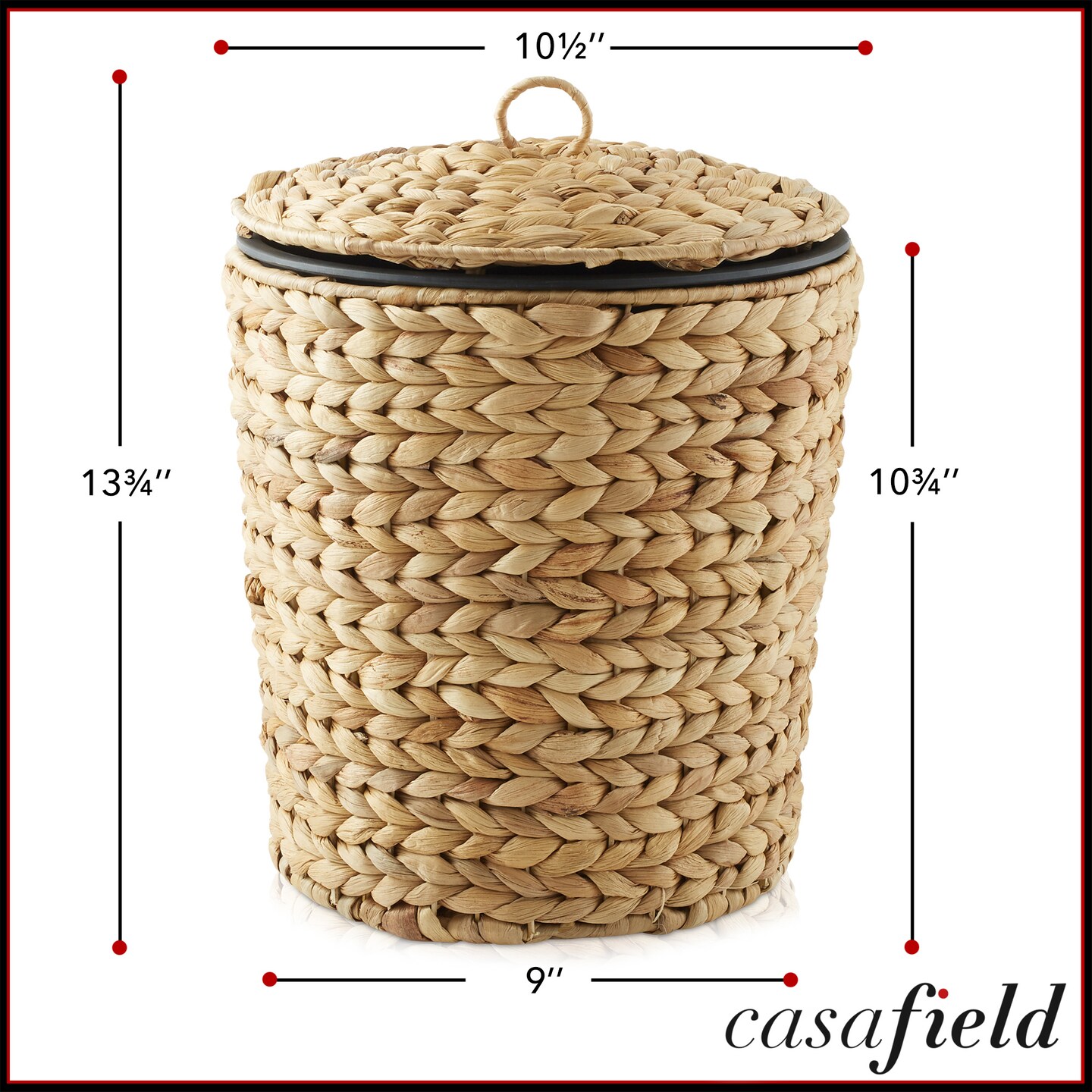 Casafield Water Hyacinth Trash Can with Lid and Liner, Woven Waste Basket for Bathroom, Bedroom, Laundry Room, Home Office