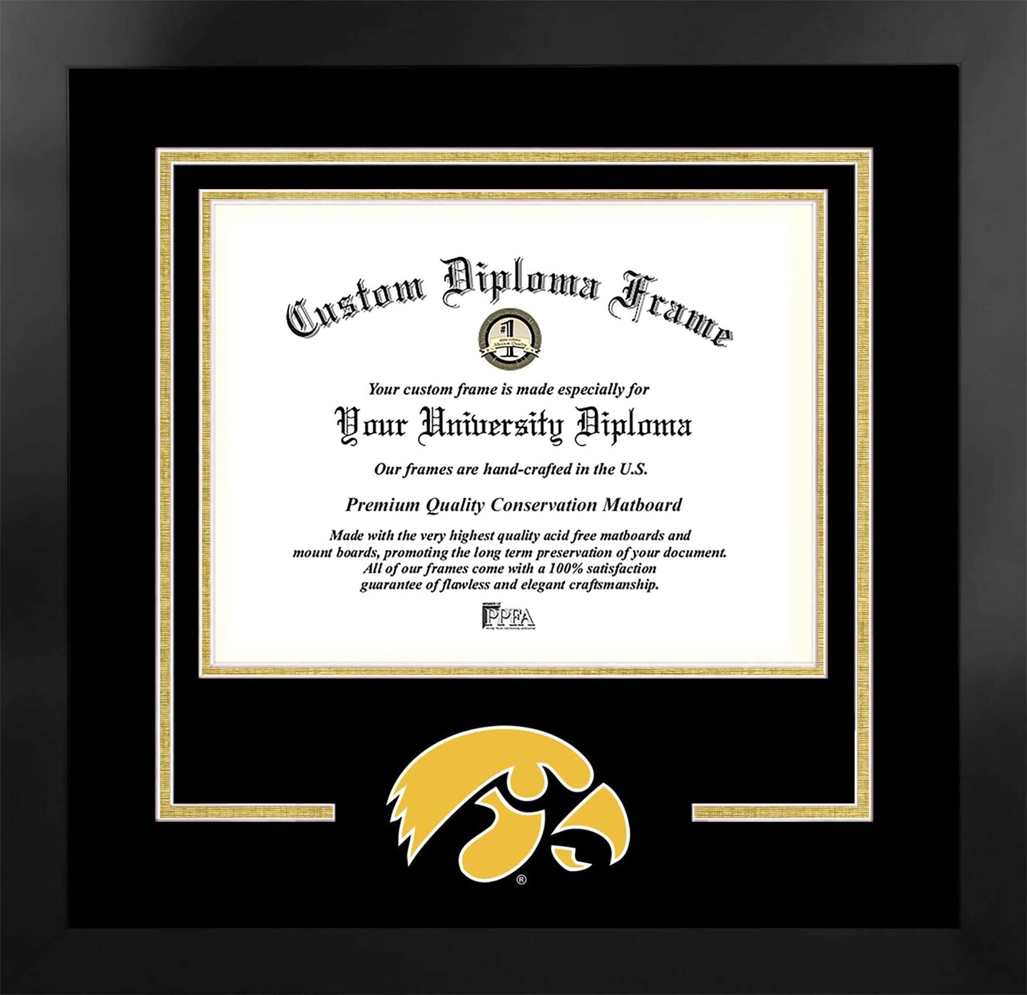 University of Iowa Hawkeyes 11w x 8.5h Spirit Diploma Manhattan Black Frame with Bonus Campus Images Lithograph (value savings $59)