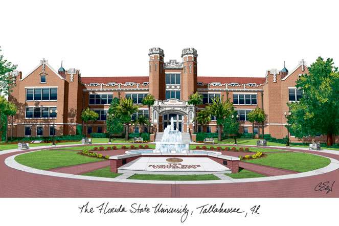 Florida State University 11w x 8.5h Manhattan Black Single Mat Gold Embossed Diploma Frame with Bonus Campus Images Lithograph (value savings at $59)