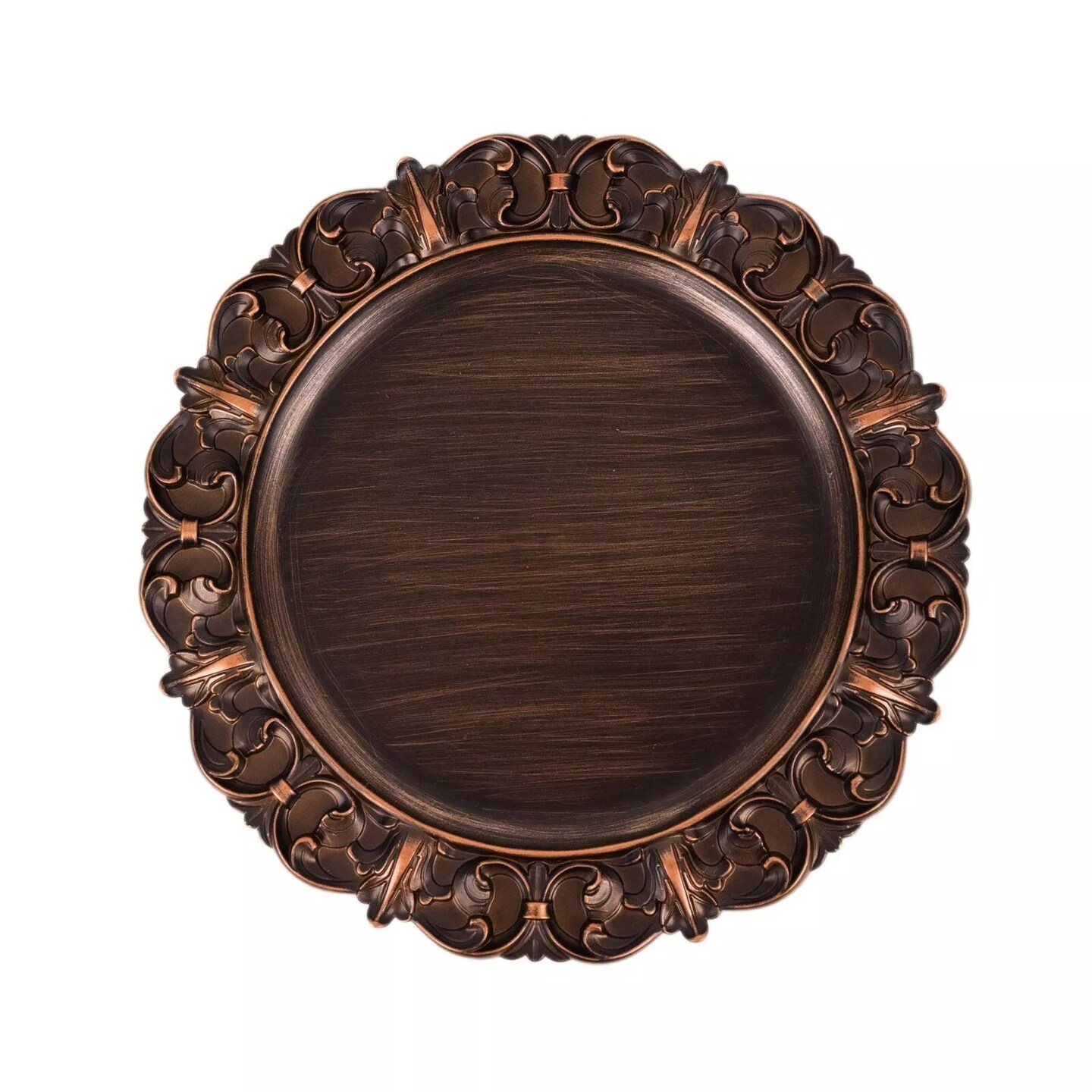 Dark Brown 6 Round 13" Aristocrat Style Acrylic Charger Plates Embossed Rim