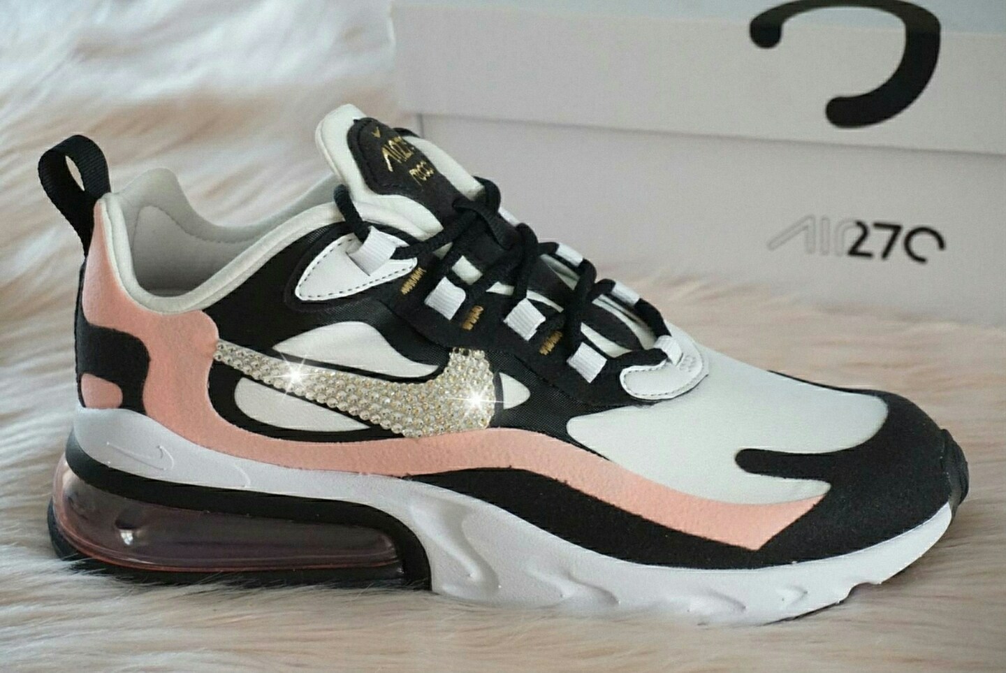 Swarovski Women's Nike Air Max 270 React Black Pink Sneakers