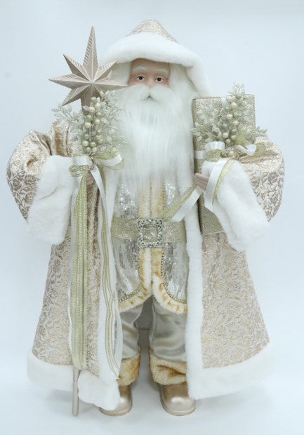 40” Ivory & Gold Santa Claus Figure Christmas Decoration - Elegant Holiday Decor