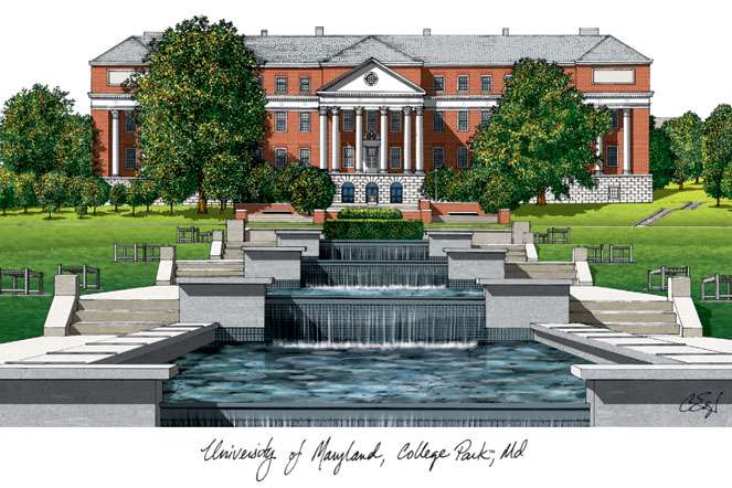 University of Maryland 17w x 13h Manhattan Black Single Mat Gold Embossed Diploma Frame with Bonus Campus Images Lithograph (value savings at $59)