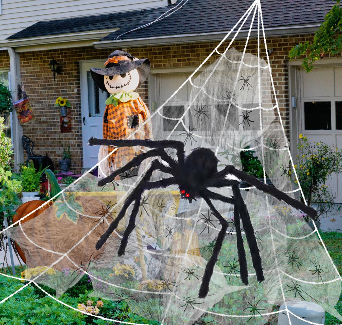 COOLJOY 200"" Halloween Spider Web and 60"" Giant Halloween Spider