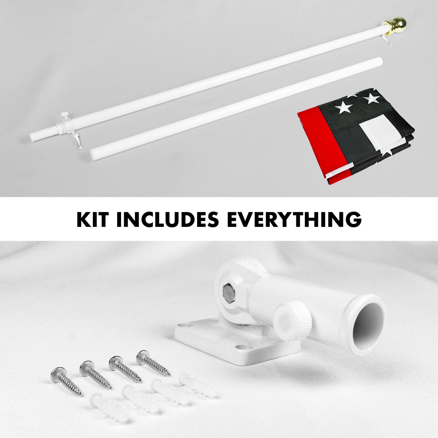 G128 - 6 Feet Tangle Free Spinning Flagpole (White) Thin Red Flag Brass Grommets Embroidered 3x5 ft (Flag Included) Aluminum Flag Pole