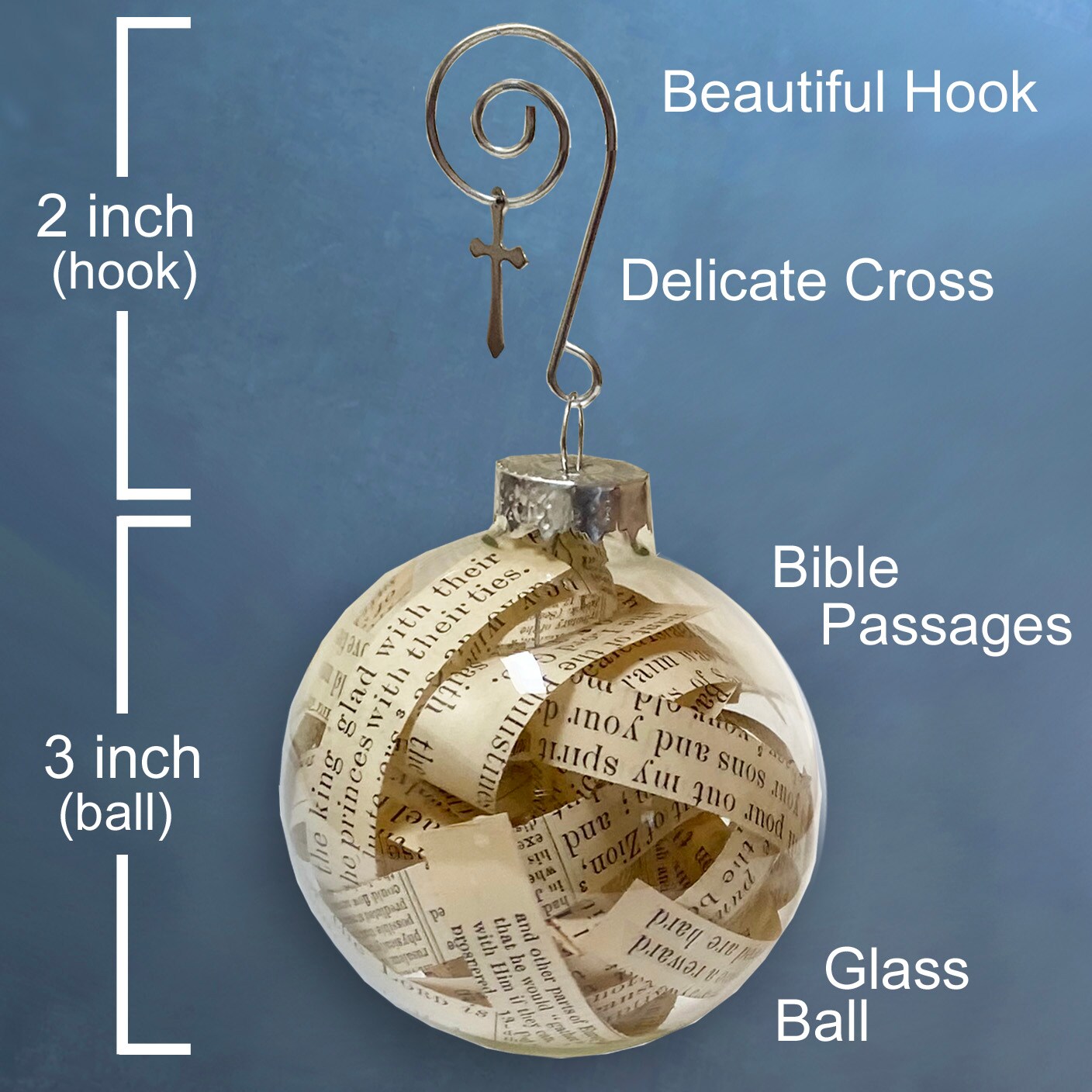 Bible Ornament Made with Pages from a Bible, Handmade Bible Ornament with Scripture Bible Verses Inside Glass Ball, Christmas Tree Decor product 4