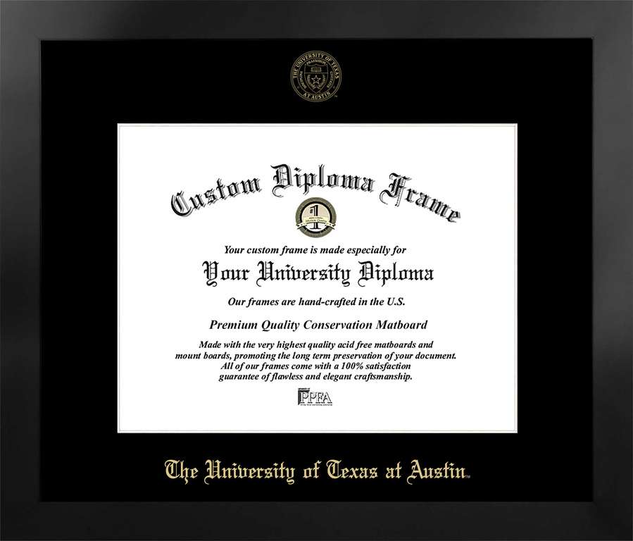 University of Texas, Austin 14w x 11h Manhattan Black Single Mat Gold Embossed Diploma Frame with Bonus Campus Images Lithograph (value savings at $59)