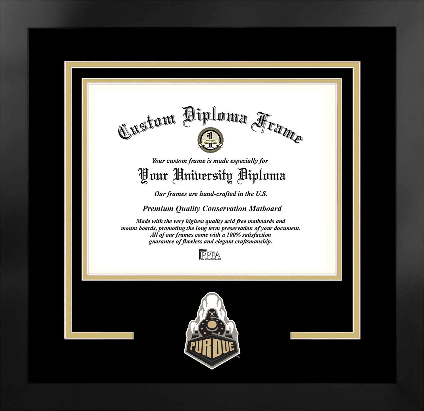 Purdue University 9.625w x 7.625h Spirit Diploma Manhattan Black Frame with Bonus Campus Images Lithograph (value savings $59)