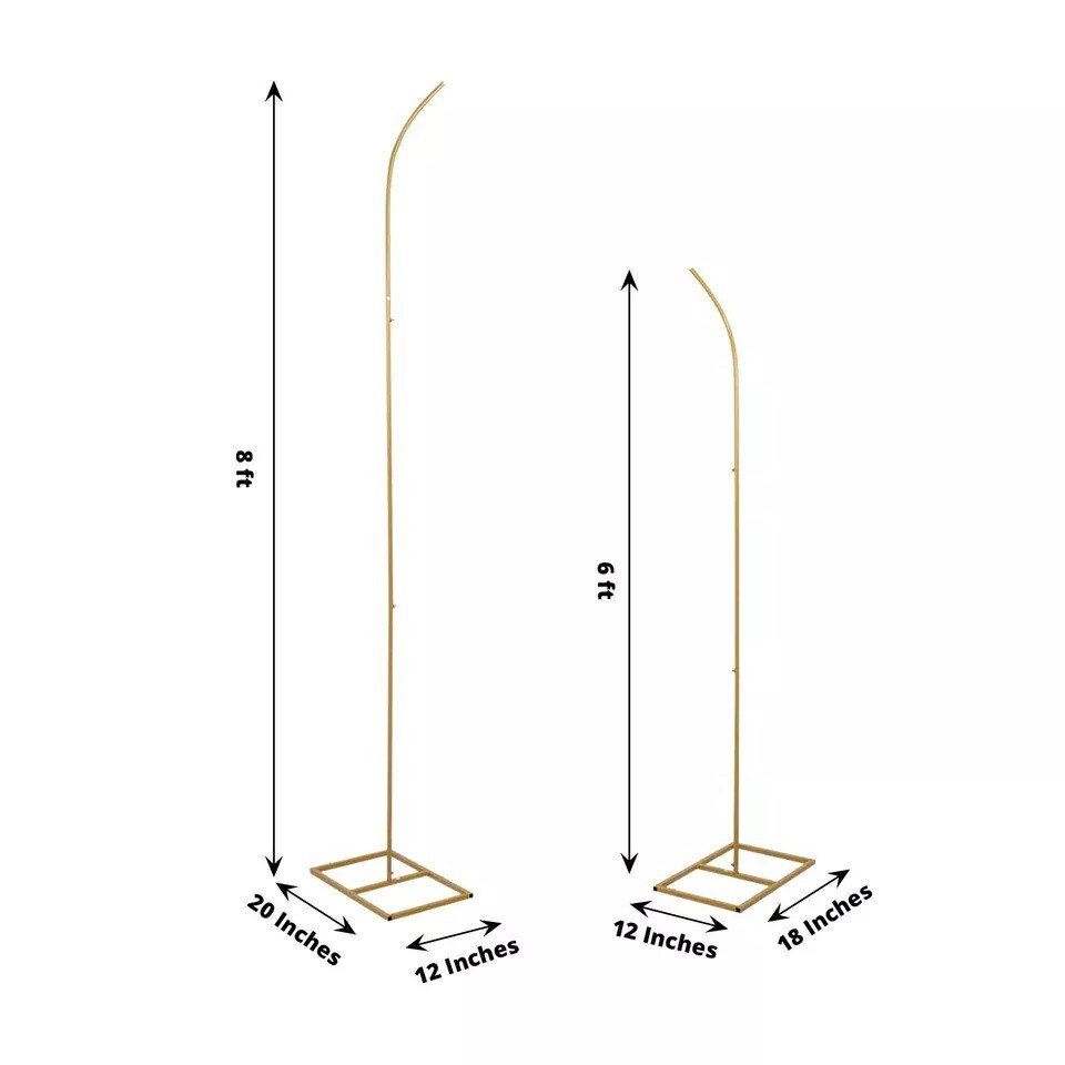 2 Gold Curved Top Metal Floral Display Frames Arch Backdrop Stand Set Events