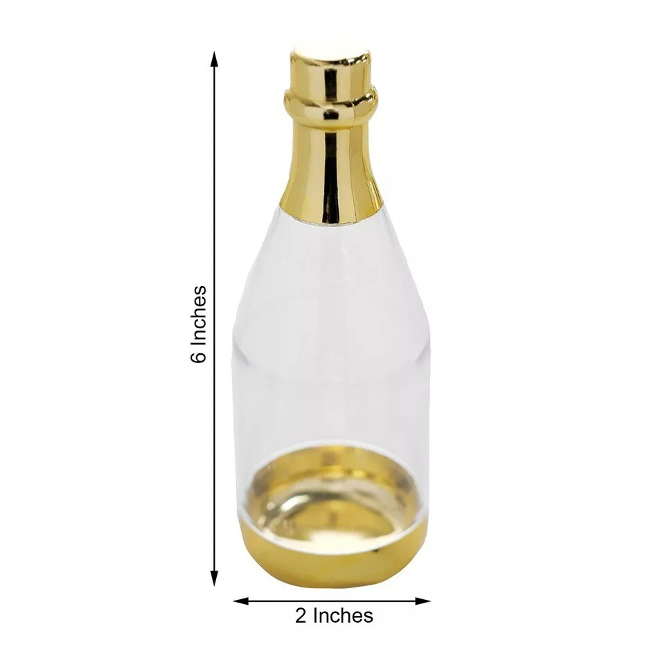 12 Clear Gold 6&#x22; tall Mini Champagne Bottles Favor Holders Party Events Supplies