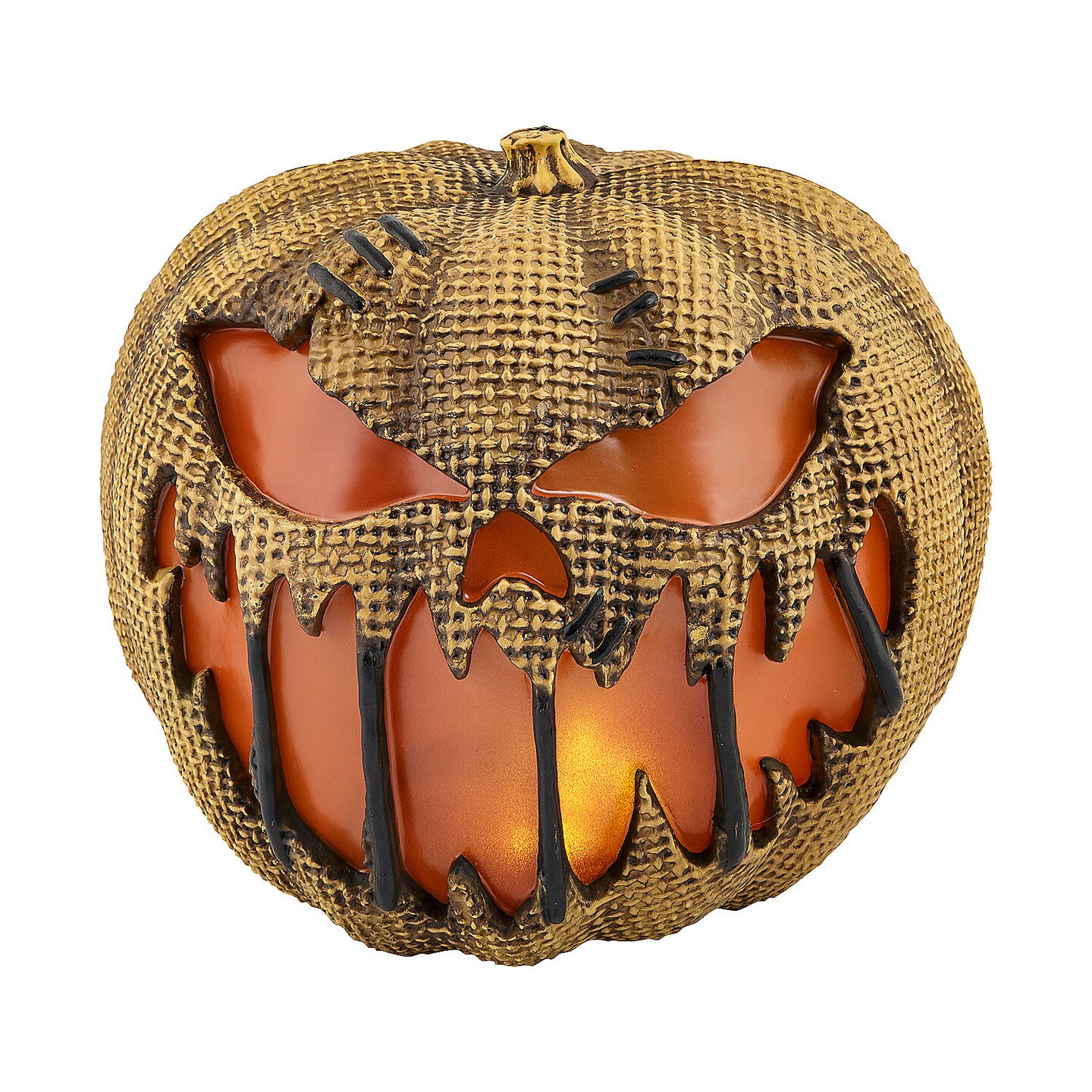 Animated Flaming Burlap Pumpkin Halloween Decoration 14&#x22;