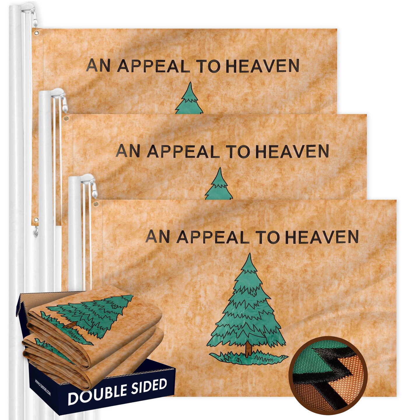 G128 3 Pack An Appeal to Heaven TeaStained Flag 3x5 Ft Double