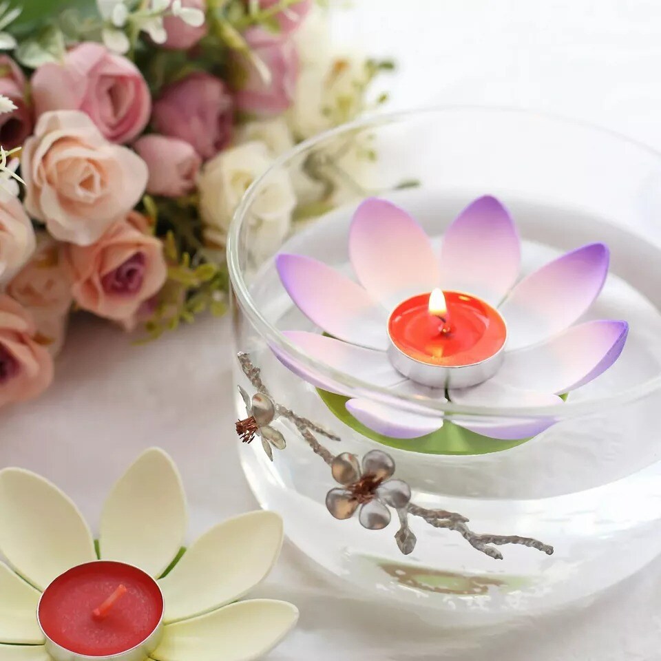 10 Lotus Flower 5" Assorted Colorful Tealight Floating Candles Party Decorations