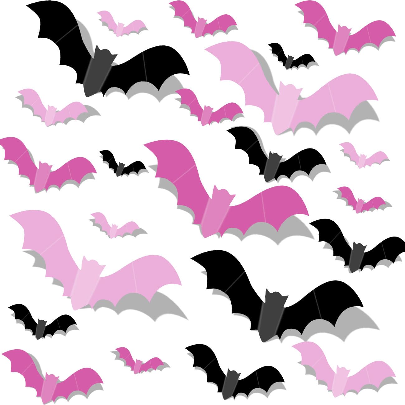 Pink Bats for Wall Halloween 3D Bats Blush and Black DIY Wall Decal Bathroom Indoor Cute Halloween Party Decorations  Pastel Halloween  PVC Wall Bat Stickers for Home (48pcs)