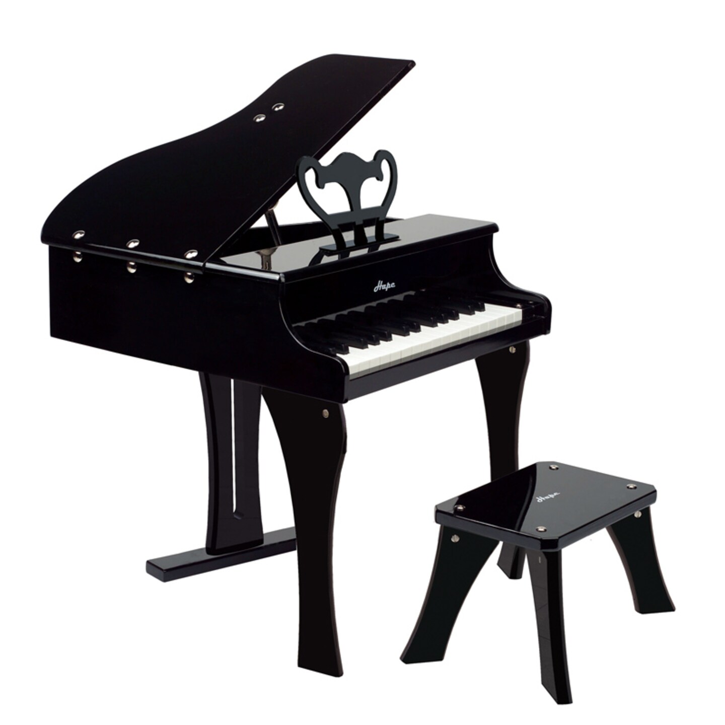 Hape Grand Piano in Black, Toddler Wooden Musical Instrument, 30 Keys, Includes Bench