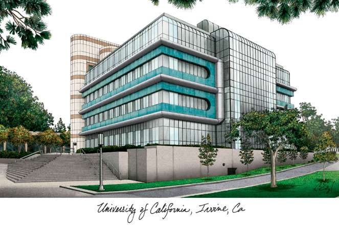 University of California, Irvine 11w x 8.5h Manhattan Black Single Mat Gold Embossed Diploma Frame with Bonus Campus Images Lithograph (value savings at $59)
