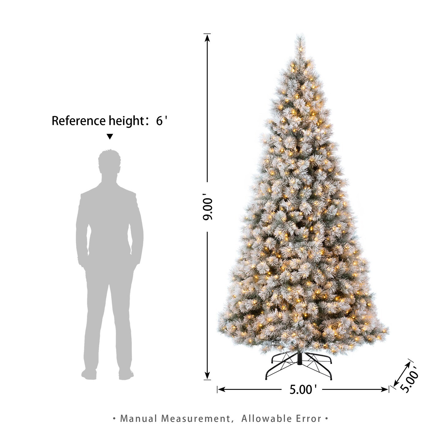 6FT/7.5FT/9FT Pre-Lit Flocked Pine Artificial Christmas Tree With Warm White LED Lights