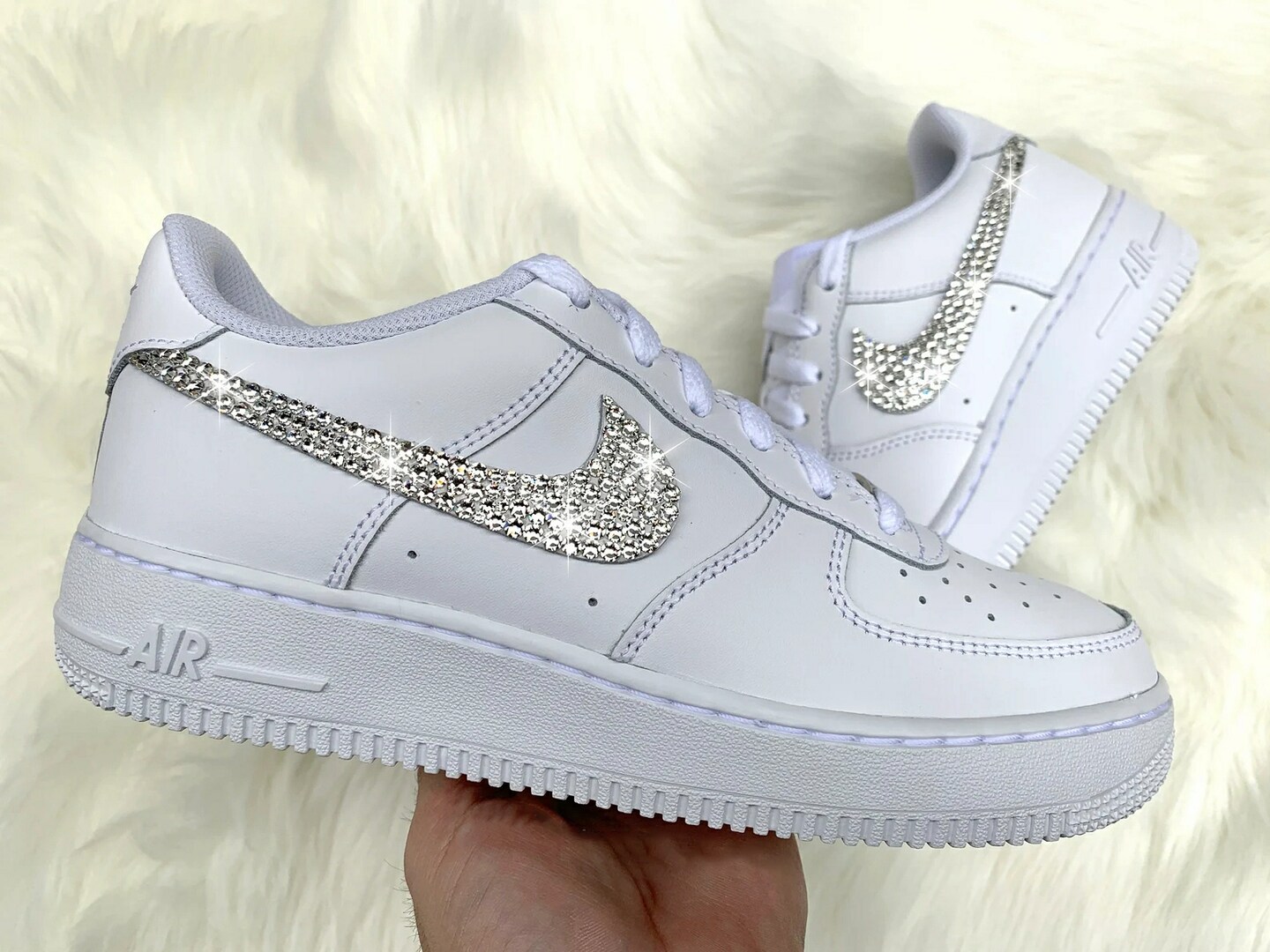 Swarovski Women s Nike Air Force 1 All White Low Sneakers Blinged Out With Authentic Clear Swarovski Crystals Custom Bling Nike Shoes MakerPlace by Michaels