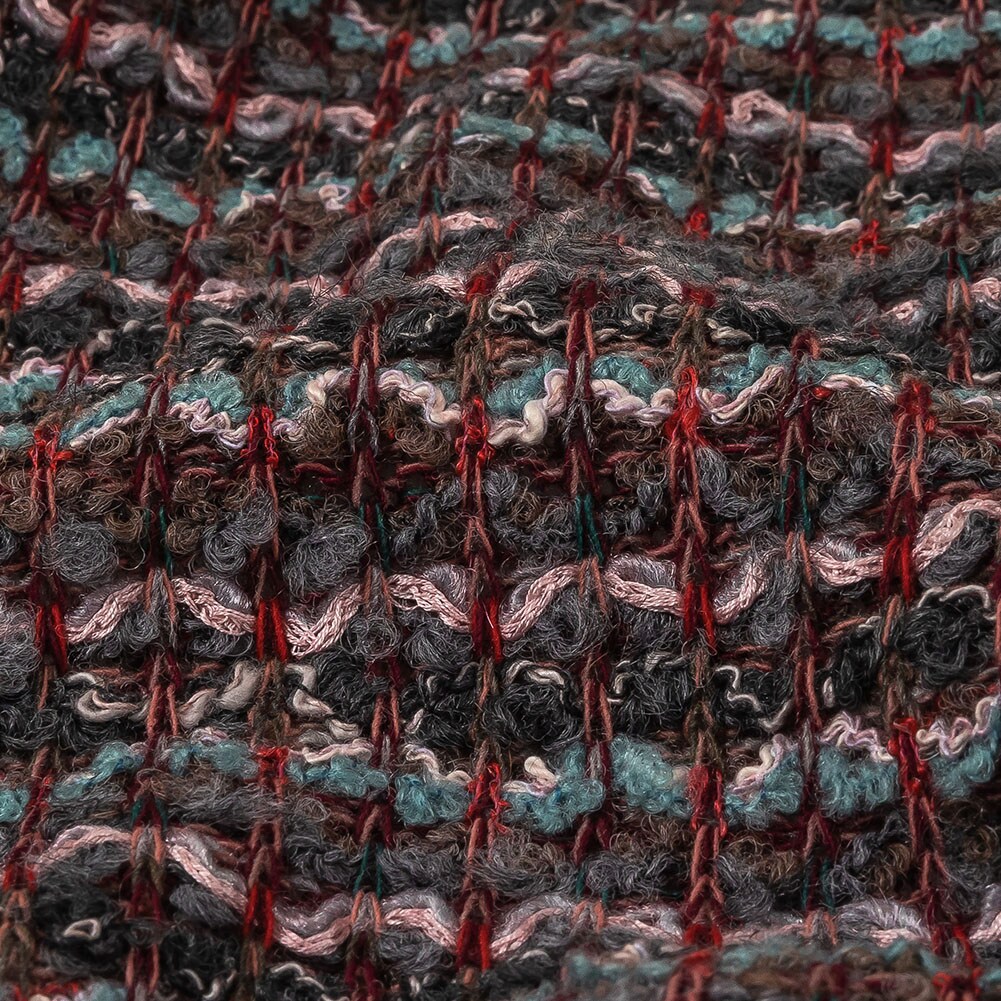 1 Yard Italian Pink Gray and Porcelain Striped Boucle Blended Wool Sweater Knit with Sequins Fabric