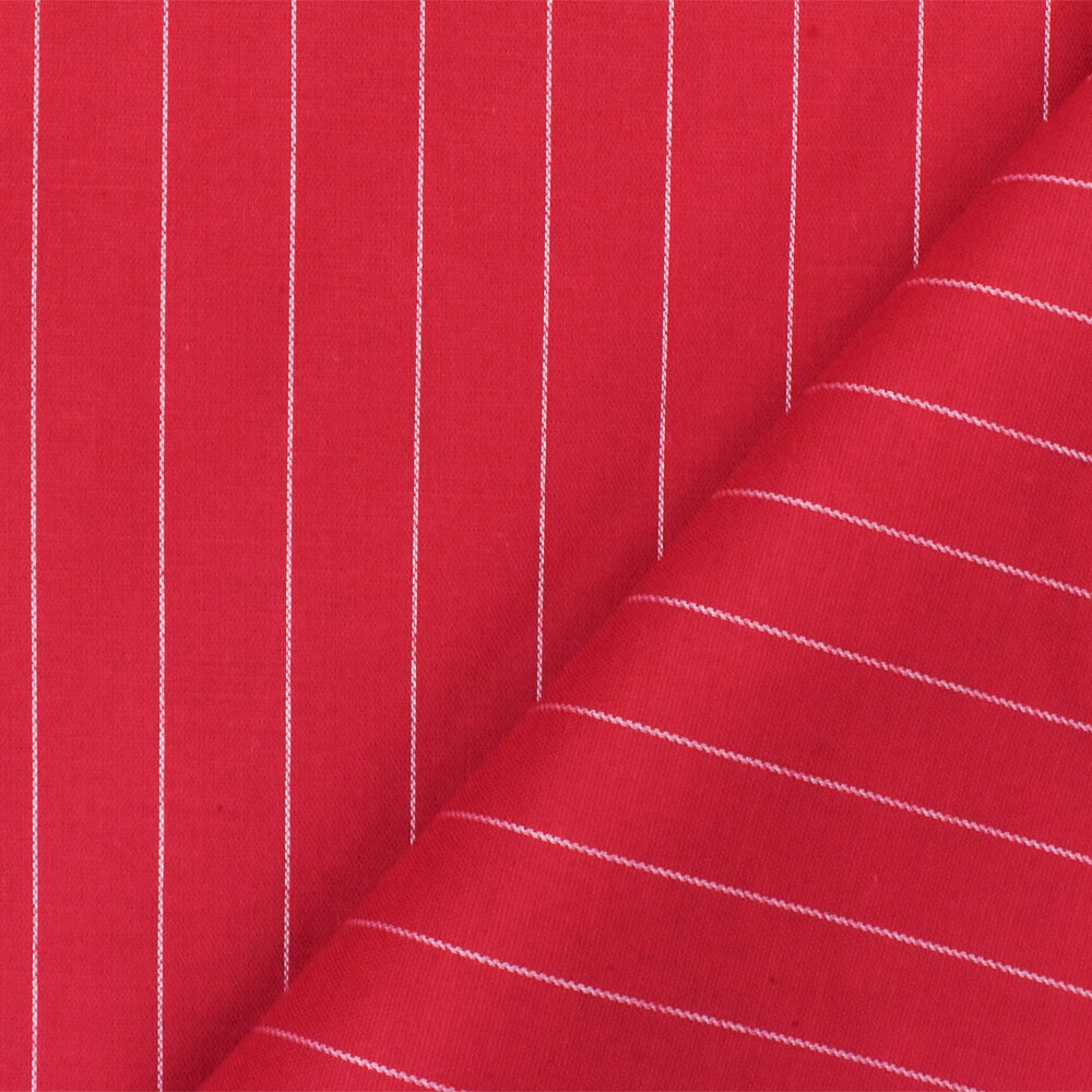 Red-White Cotton Pinstripe Stretch Spandex Poplin Woven Fabric By the Yard