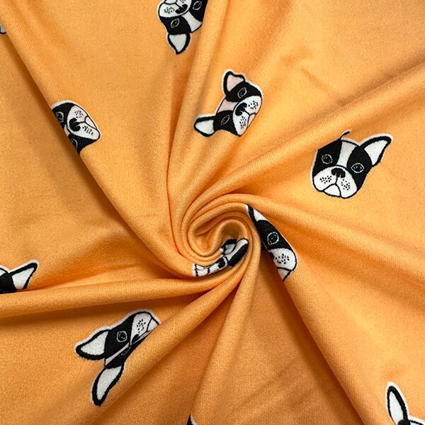 Light Orange Bulldog Print Double Brushed Jersey Knit Fabric By the Yard