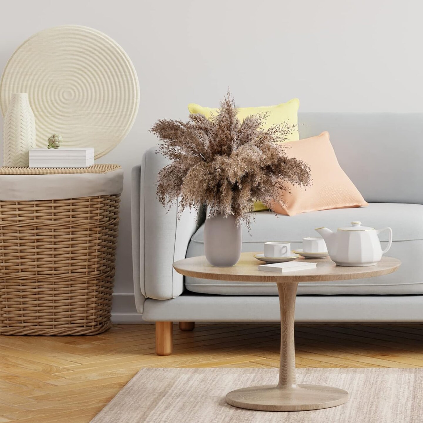 17 Inch Dried Flower Plants Bulk White and Brown Pampas Grass( Vintage Colors)