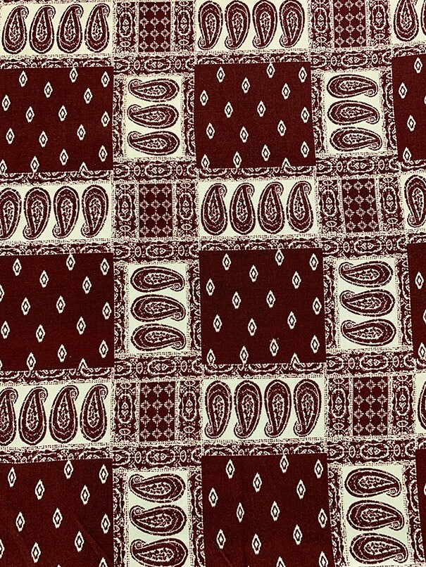 Burgundy and White Bandana Patchwork Print Rayon Challis Fabric By the Yard