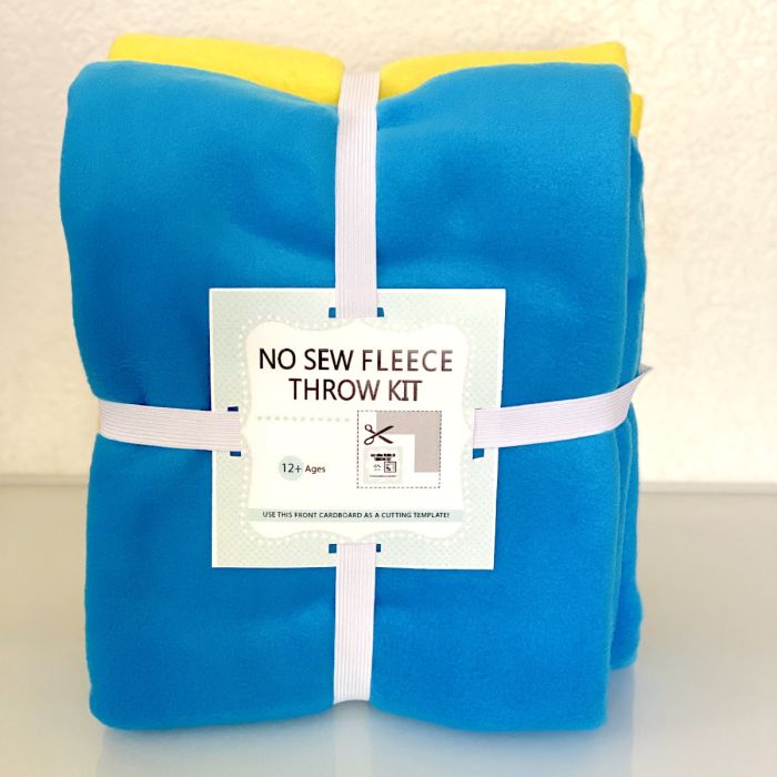 Solid Fleece No-Sew Throw Kit - Dresden Blue/Yellow (50x60)
