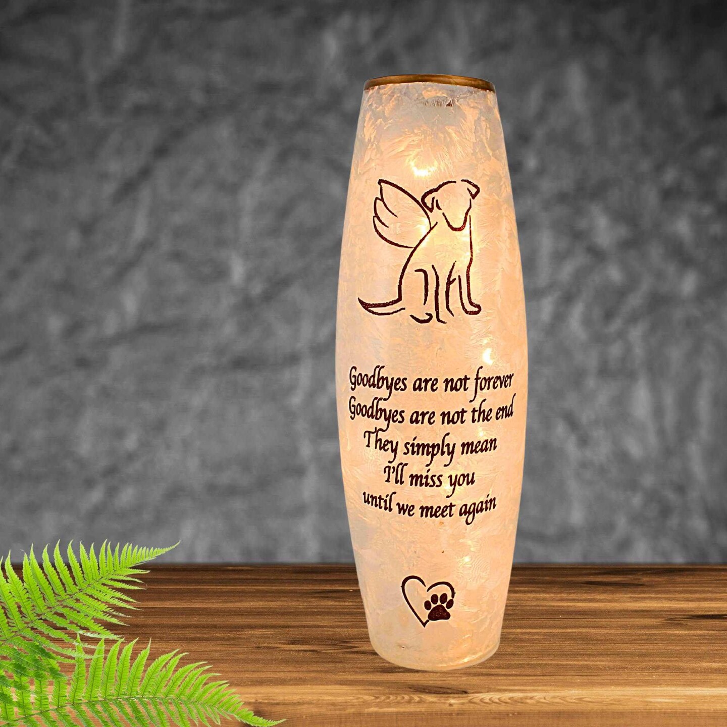 Stony Creek 12.0 Inch Best Friend Dog Pre-Lit Vase Bereavement Lighted Glass Accent , Angel Wings Canine