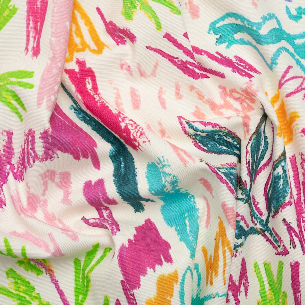 1 Yard Stretch Cotton Canvas Print White and Rainbow Crayon Flowers Inner Child