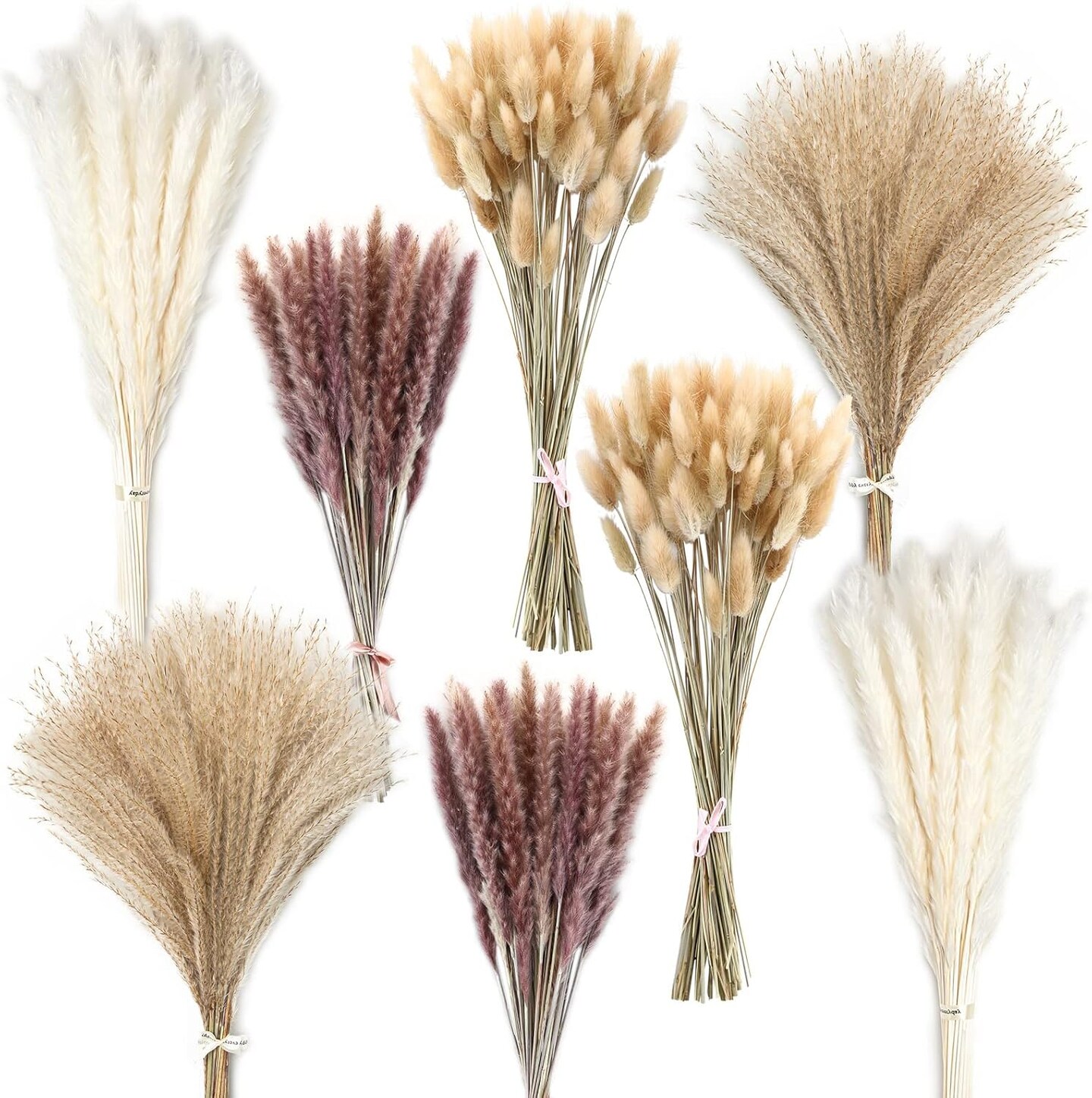 190 Pieces Dried Pampas Grass Decor, Reed Grass Bouquet for Wedding Boho Flowers Home Table Decor, Rustic Farmhouse Party(Elegant Style)